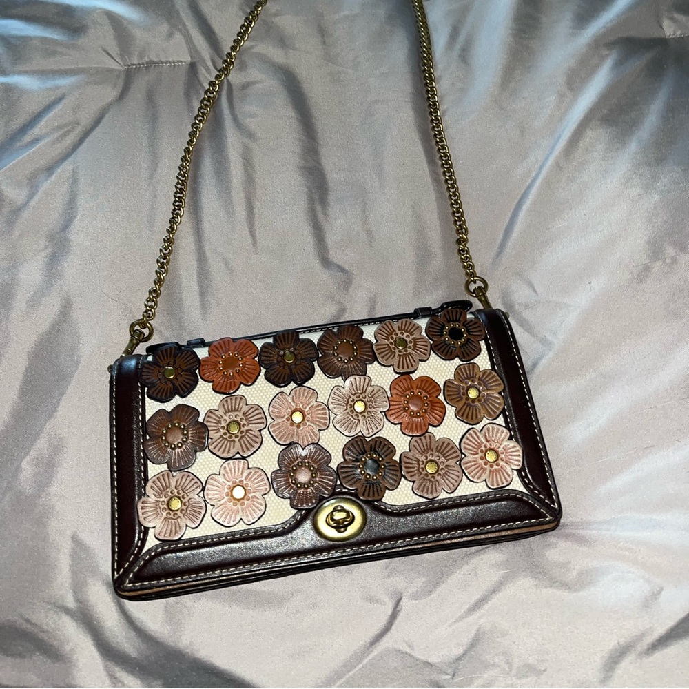 Coach Floral Crossbody Bag in Brown and Pink